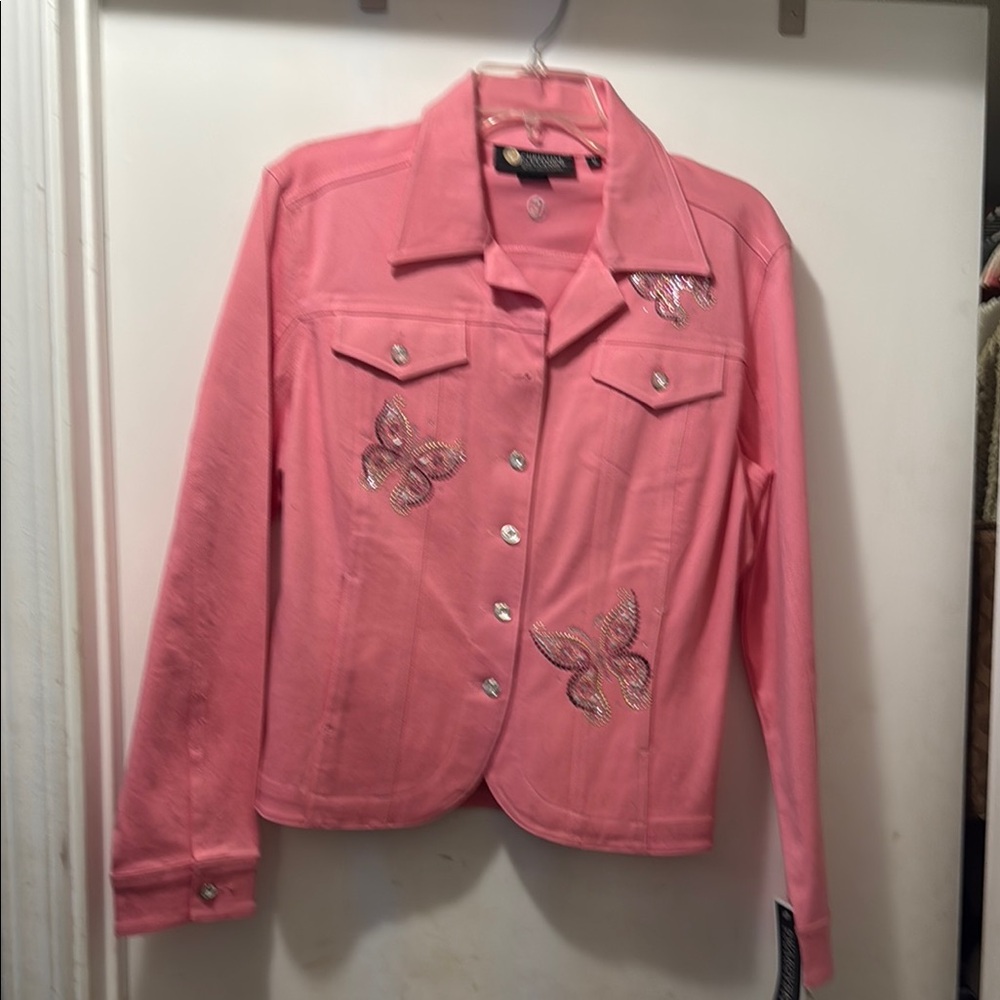 Christine Alexander Pink Jean Jacket with Butterfly Embellishments
